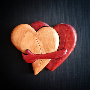 Loving Hearts Wood Intarsia Pinback Button