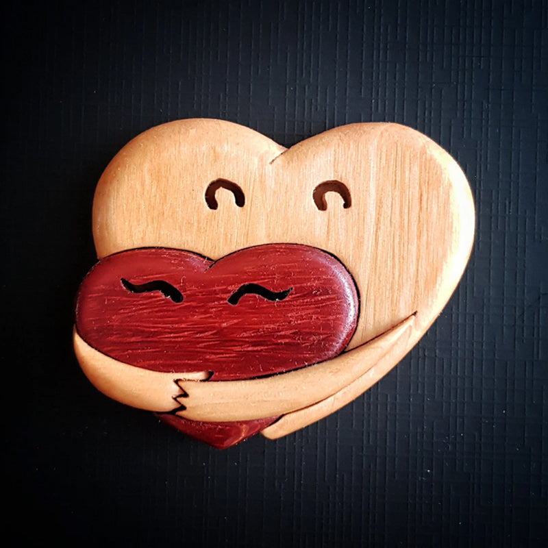 Loving Hearts Wood Intarsia Pinback Button