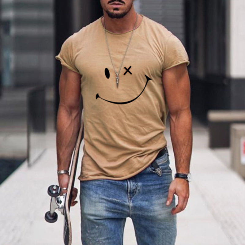 Men's Smile Round Neck Short Sleeve T-shirt