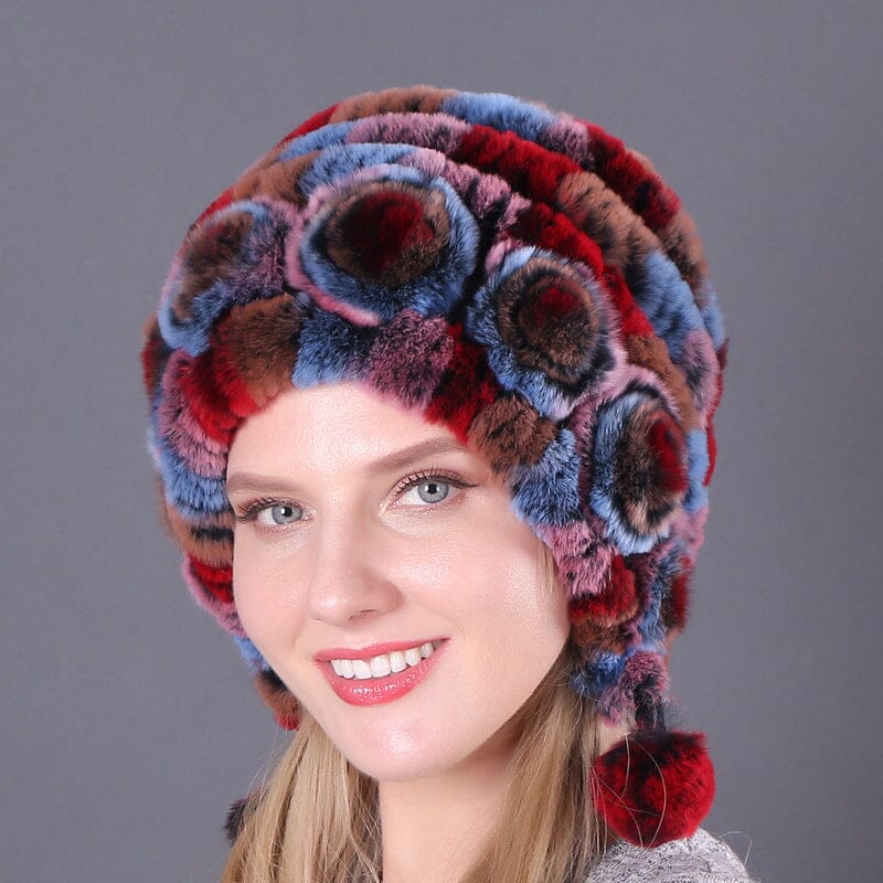 🎁Warm Flowers Striped Real Rex Rabbit Fur Hats