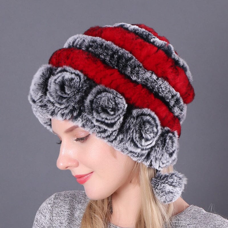 🎁Warm Flowers Striped Real Rex Rabbit Fur Hats