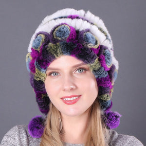 🎁Warm Flowers Striped Real Rex Rabbit Fur Hats