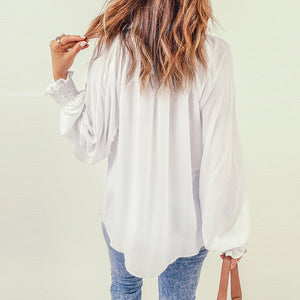 V-neck Solid Color Long-sleeved Casual Chiffon Shirt