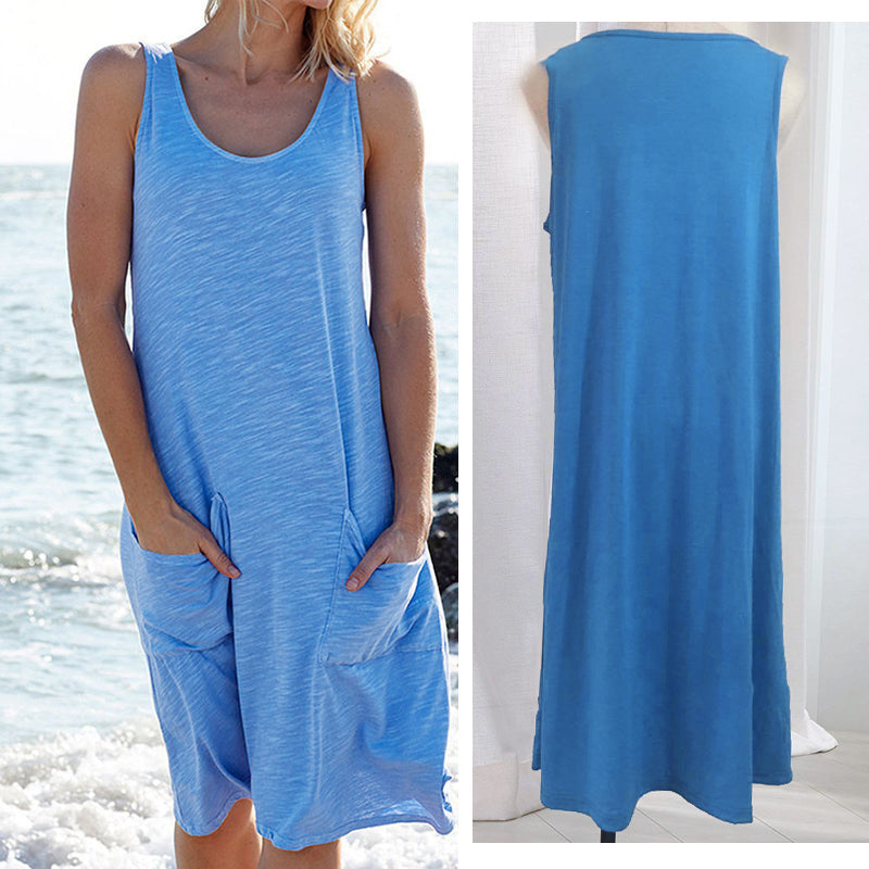 Women's Tank Top Vest Soild Pocket Daily Dress