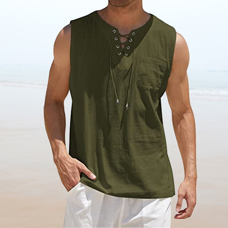 Men's Solid Color Drawstring Waistcoat