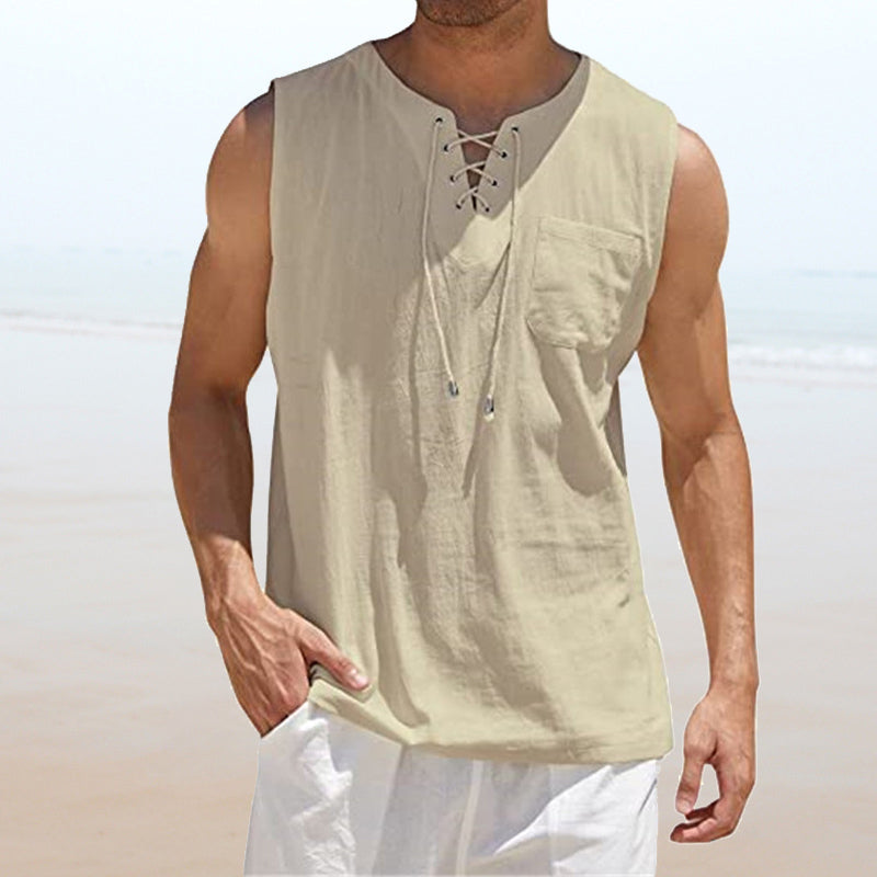 Men's Solid Color Drawstring Waistcoat