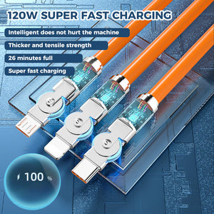 120W 3 in 1 Rotating Elbow Fast Charging Data Cable