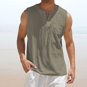 Men's Solid Color Drawstring Waistcoat