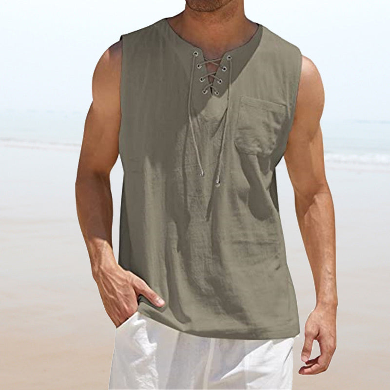 Men's Solid Color Drawstring Waistcoat