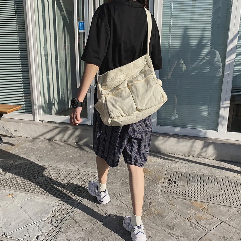 Canvas Solid Color Messenger Bag