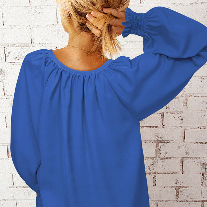 V-neck Solid Color Long-sleeved Casual Chiffon Shirt