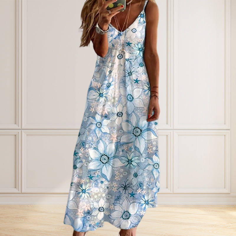 Women's V-neck Print Loose Slip Dress