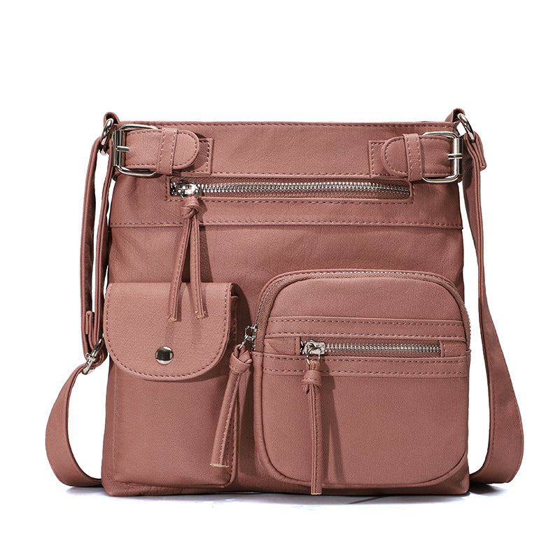 Multi-Pocket Soft PU Crossbody Bag