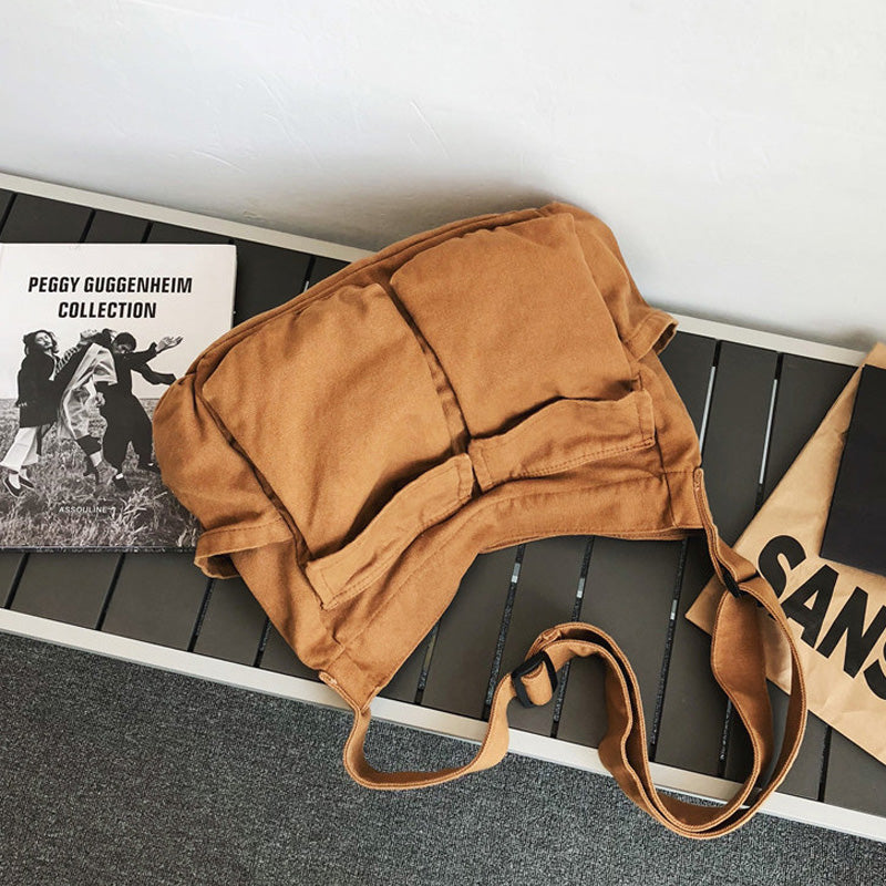 Canvas Solid Color Messenger Bag