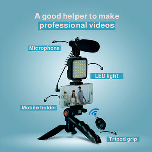 Professional video Microphone kit with Tripod Stand and LED Light