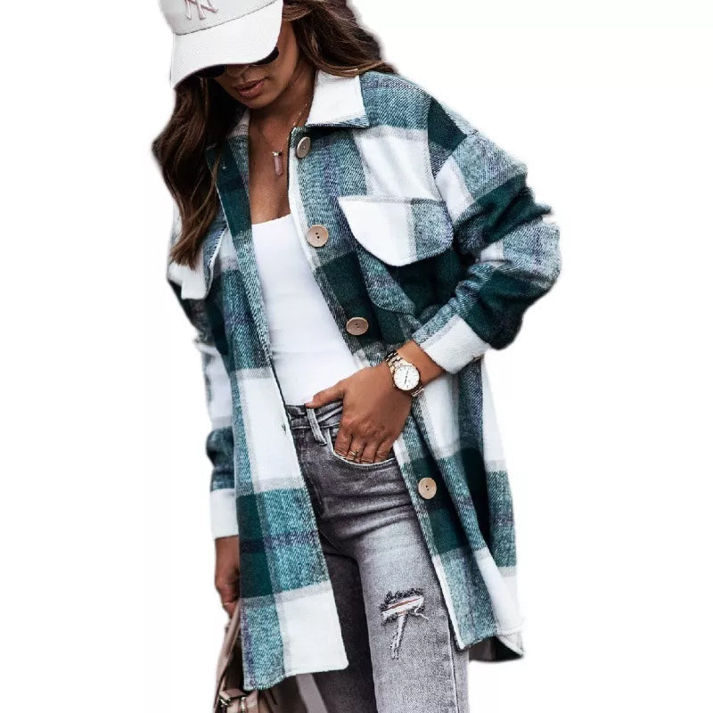 Plaid Casual Woolen Coat