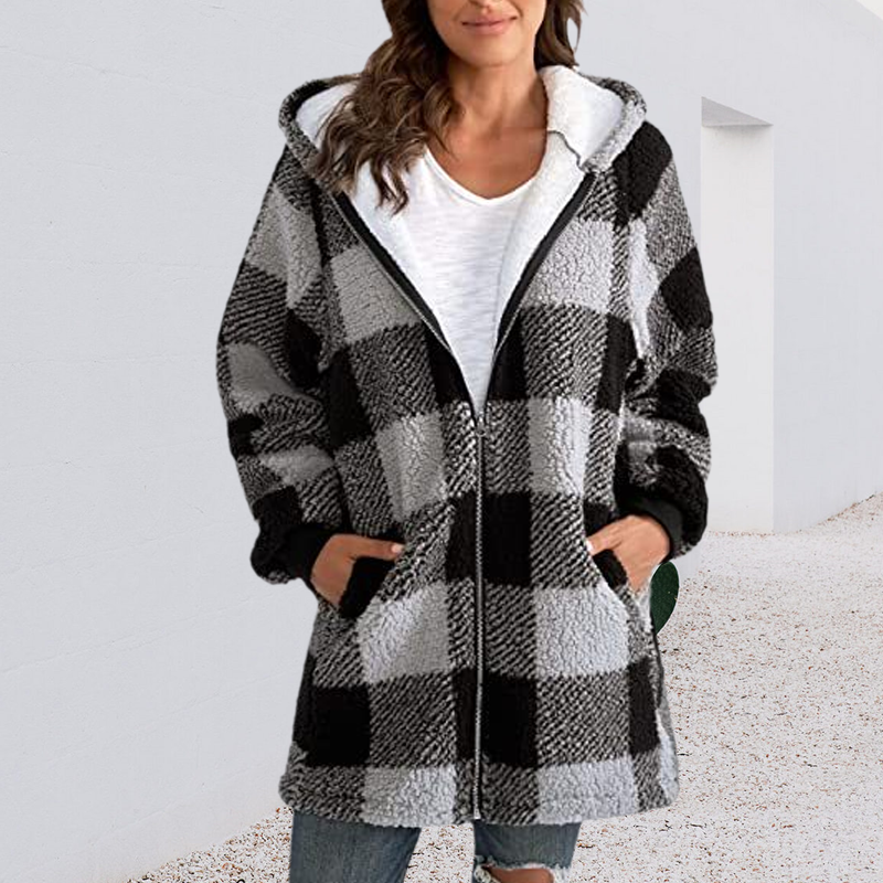 Women Oversized Hoodie Plaid Loose Overcoat