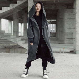 Unisex Long Sleeve Hooded Long Coat