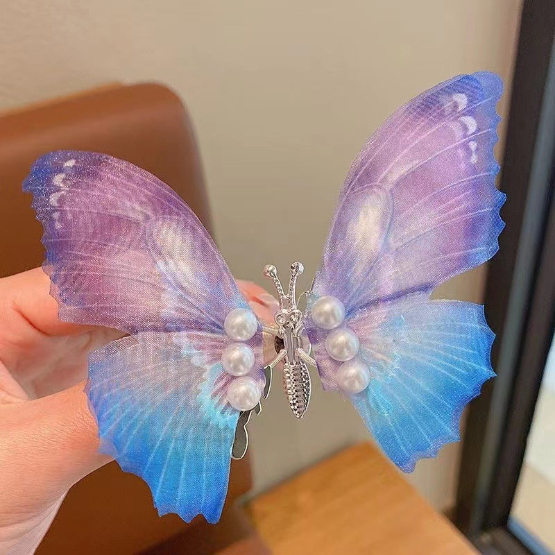 Handmade Elegant Realistic Gradient Color Butterfly Hair Clip