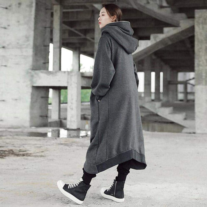 Unisex Long Sleeve Hooded Long Coat