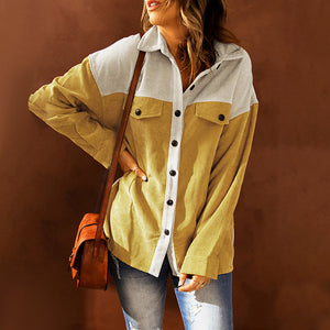 Ladies Fashion Casual Colorblock Loose Lapel Shirt Jacket