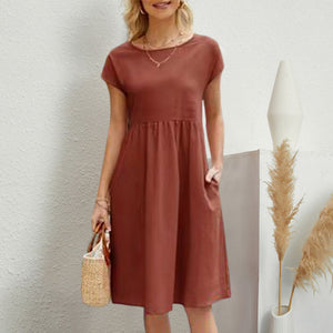 Cotton Crew Neck A-Line Dress