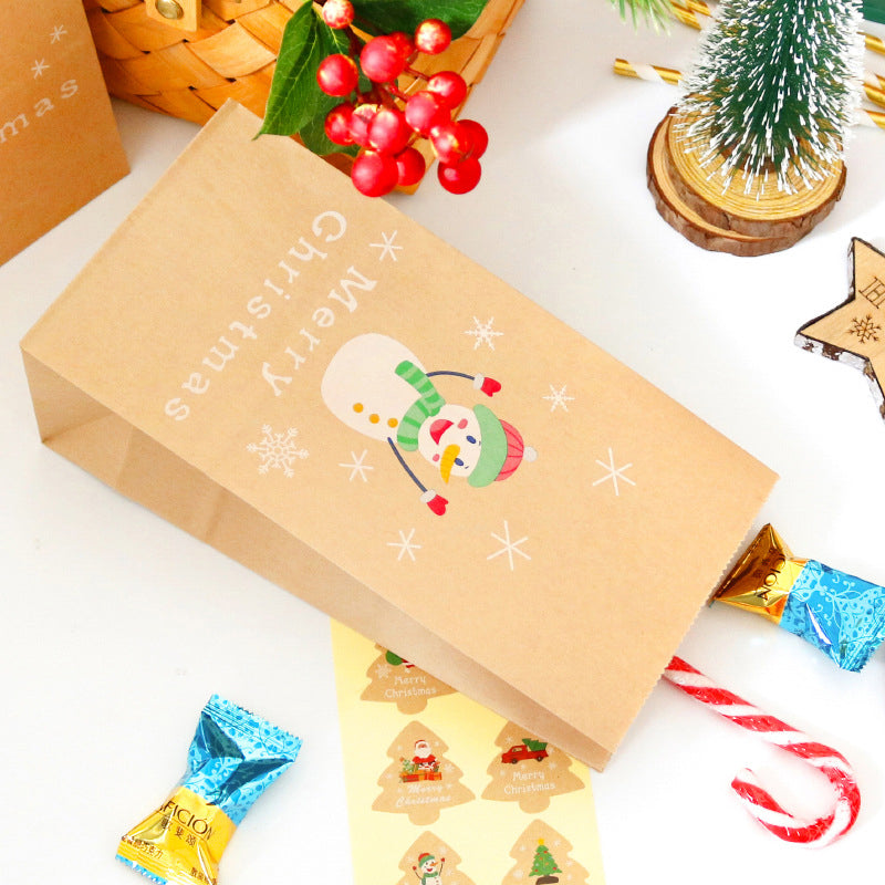 Christmas Kraft Paper Bags, 6 Bags+6 Stickers