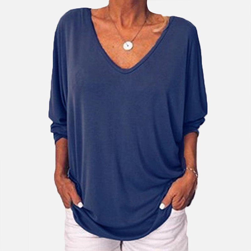 3/4 Sleeve Back Buttons V Neck Tops