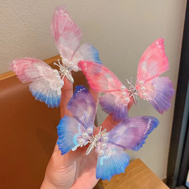 Handmade Elegant Realistic Gradient Color Butterfly Hair Clip