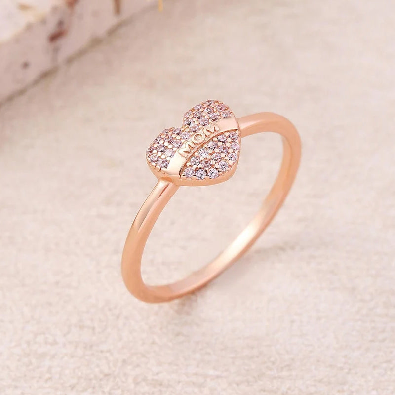 Love Heart Pink Zirconia Ring