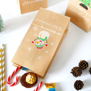 Christmas Kraft Paper Bags, 6 Bags+6 Stickers