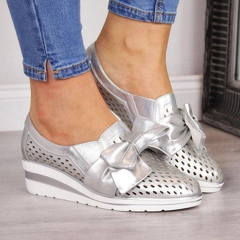 Women Casual Leather Flats BOWKNOT SNEAKERS