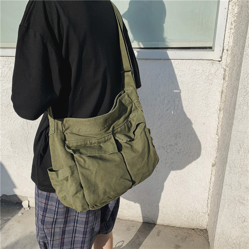 Canvas Solid Color Messenger Bag