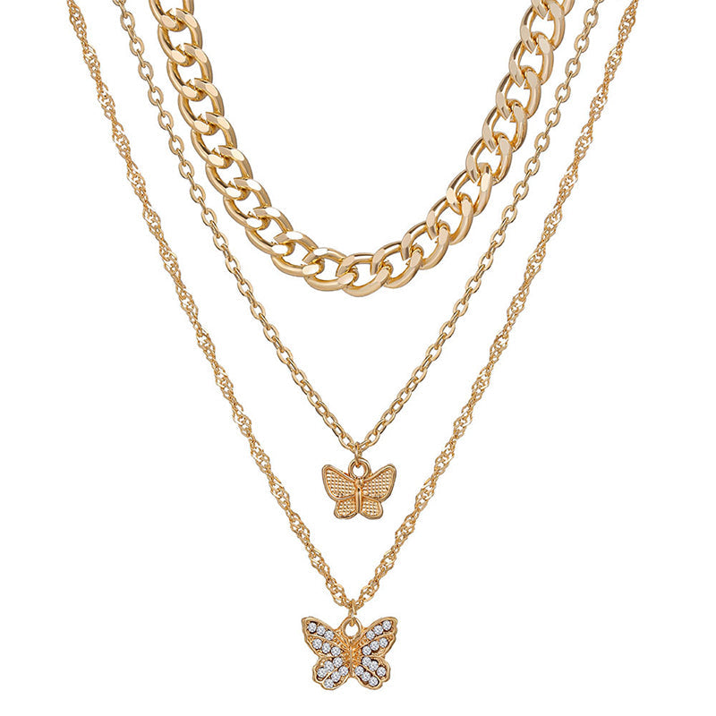 Layered Butterfly Pendant Necklace
