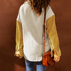 Ladies Fashion Casual Colorblock Loose Lapel Shirt Jacket