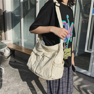 Canvas Solid Color Messenger Bag