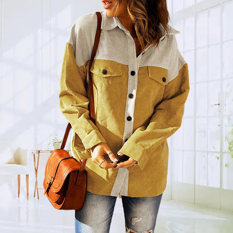 Ladies Fashion Casual Colorblock Loose Lapel Shirt Jacket