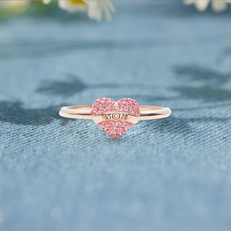 Love Heart Pink Zirconia Ring