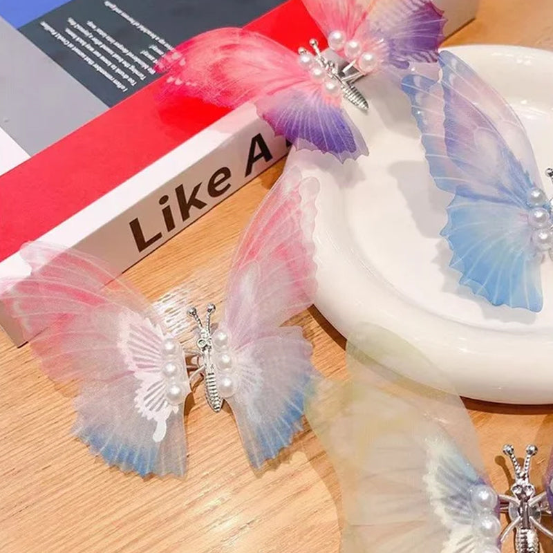 Handmade Elegant Realistic Gradient Color Butterfly Hair Clip