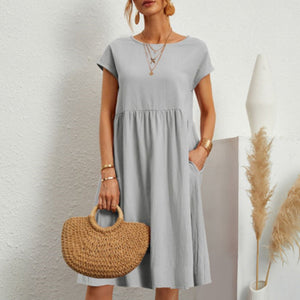 Cotton Crew Neck A-Line Dress