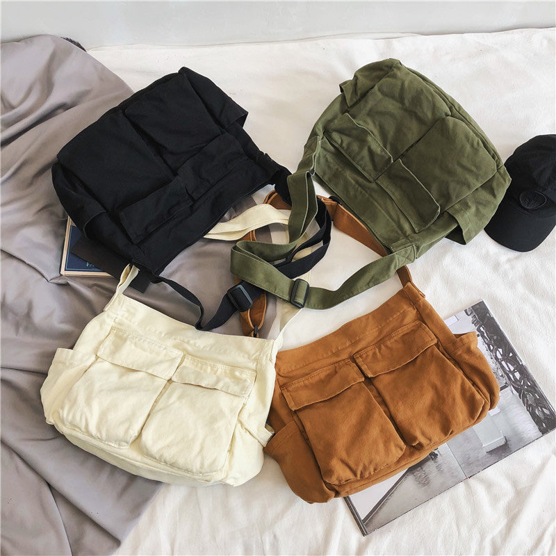 Canvas Solid Color Messenger Bag