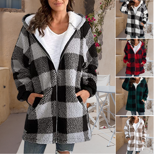 Women Oversized Hoodie Plaid Loose Overcoat