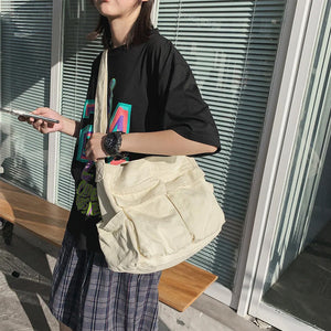 Canvas Solid Color Messenger Bag