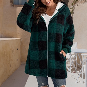 Women Oversized Hoodie Plaid Loose Overcoat