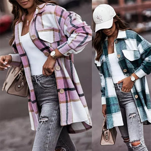 Plaid Casual Woolen Coat