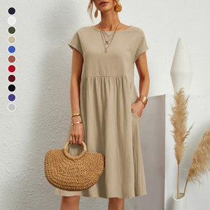 Cotton Crew Neck A-Line Dress