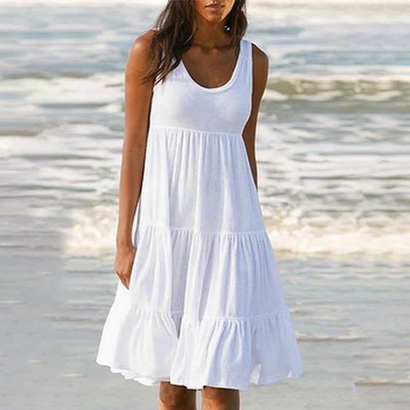 Paneled Solid Sleeveless Beach Midi Dress