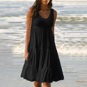 Paneled Solid Sleeveless Beach Midi Dress