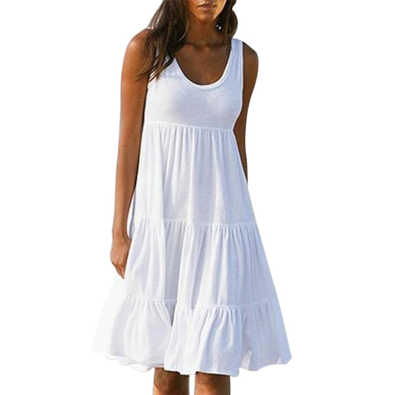 Paneled Solid Sleeveless Beach Midi Dress