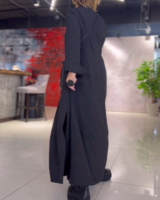 Long loose dress with side slit and lapel